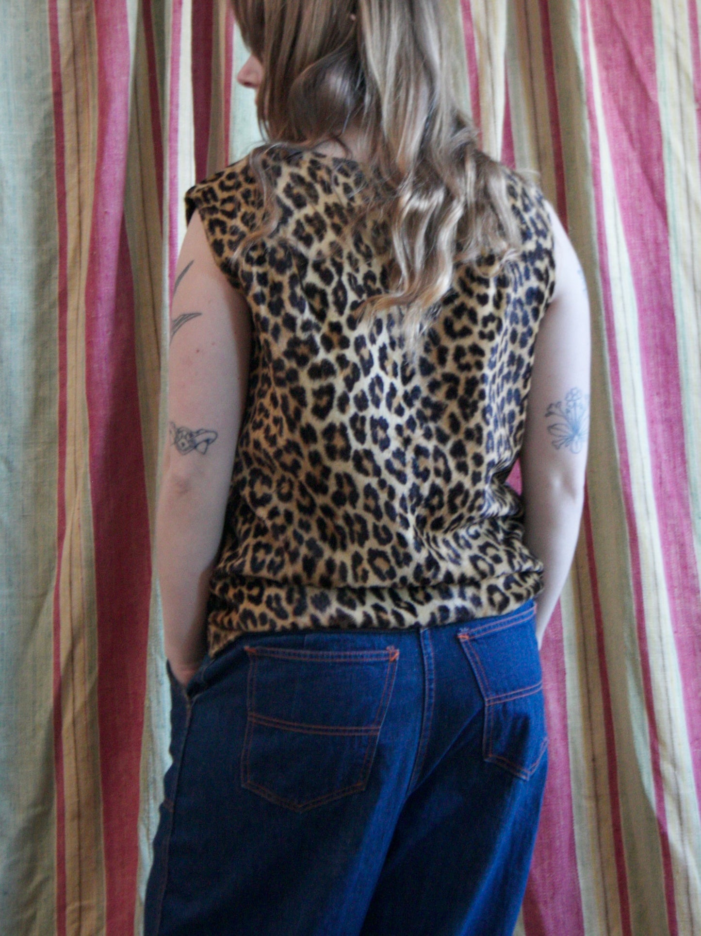 1950s Leopard Print Faux Fur Vest Blouse
