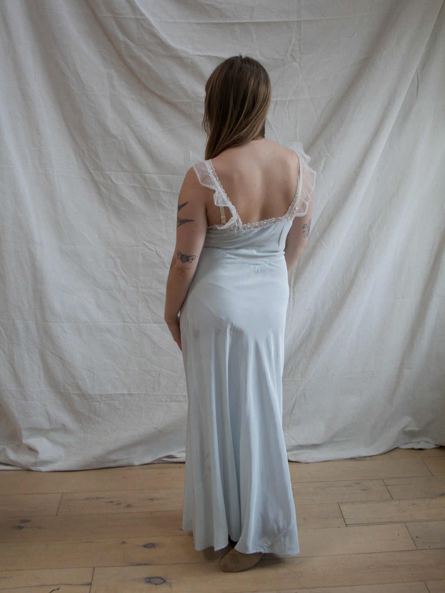 1940s Icy Rayon & Eyelet Organdy Bias Slip