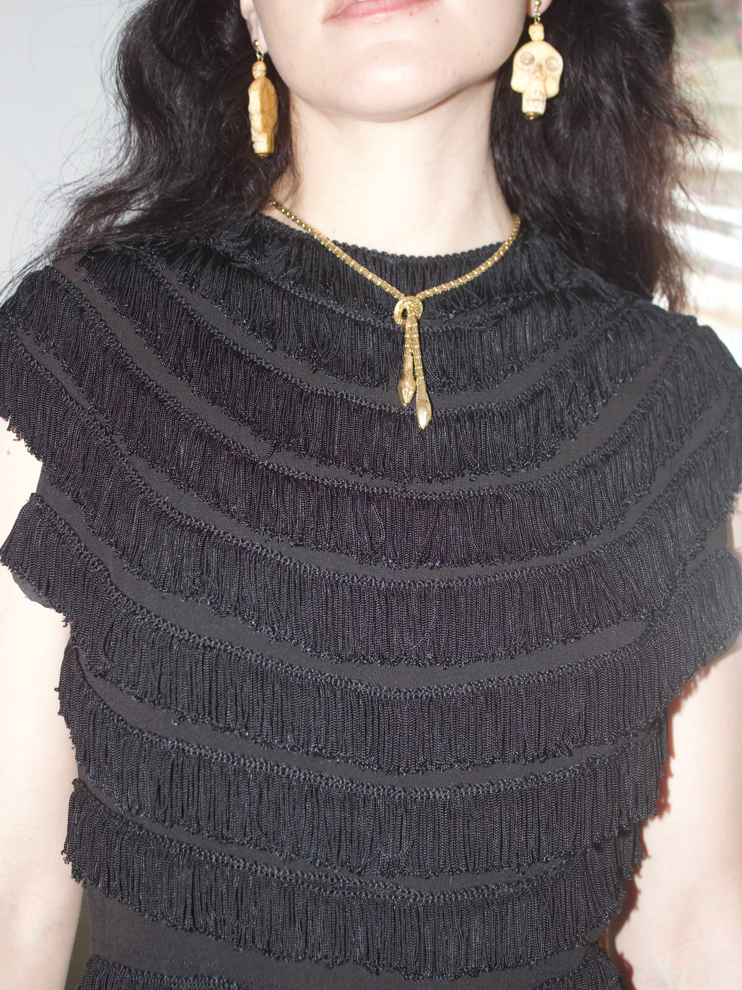 Special 1930s Rowed Fringe Rayon Crepe Floor Length Trained Gown