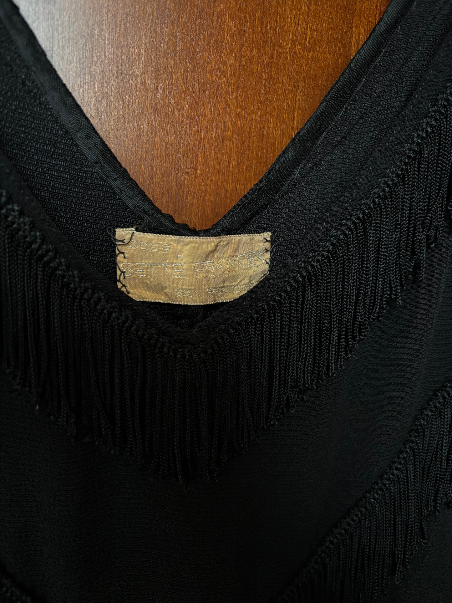 1940s Rayon Crepe Fringe Trained Gown