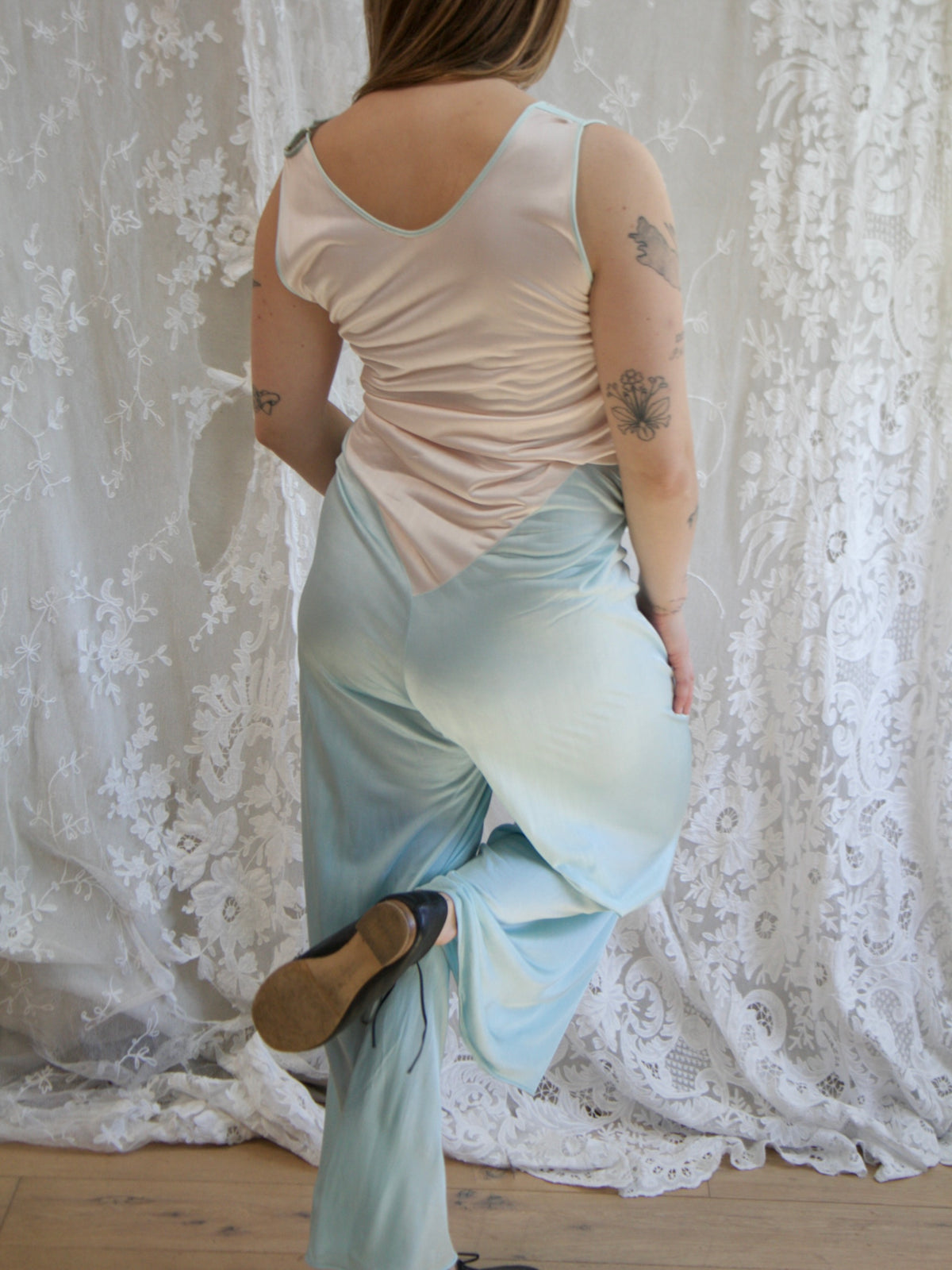 1930s Deco Pastel Rayon Jersey knit Lounge Jumpsuit