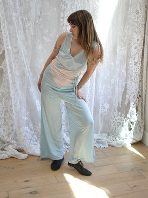 1930s Deco Pastel Rayon Jersey knit Lounge Jumpsuit