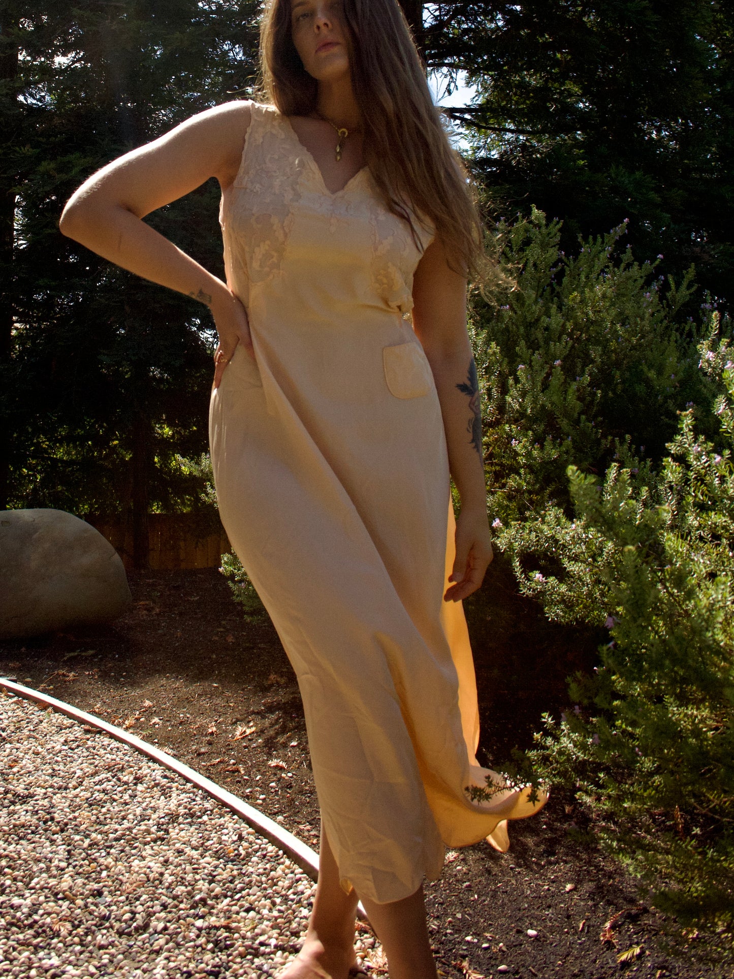 1920s/1930s Scalloped Pink Silk Crepe Chiffon Appliqué Slip Dress