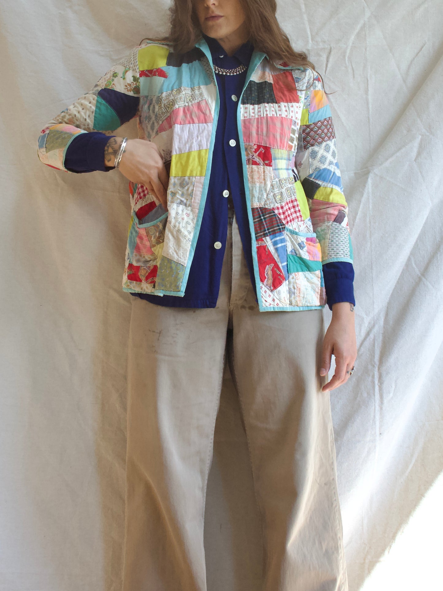 1950s Patchwork Crazy Quilt Open Front Jacket