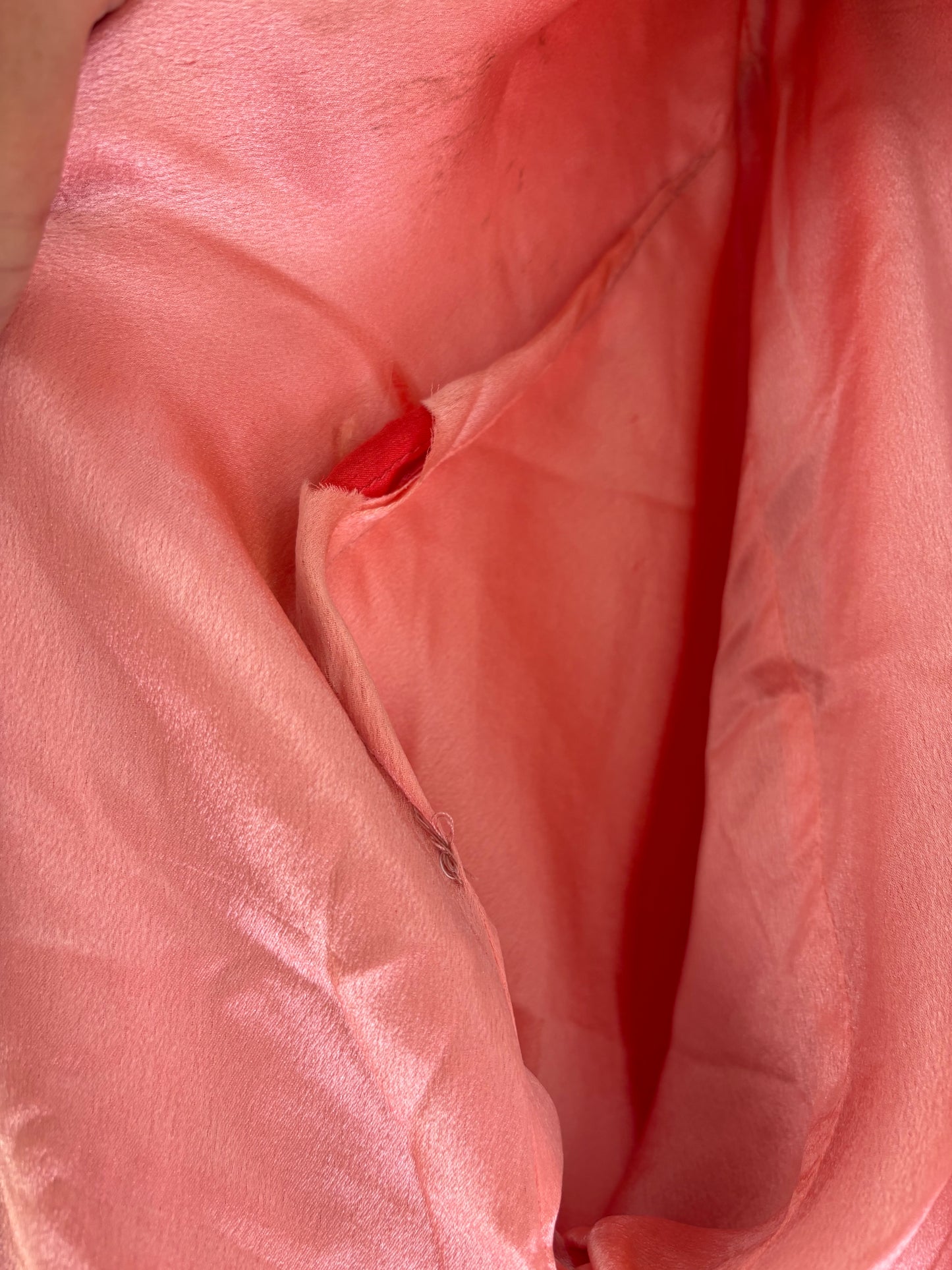 Antique 1920s Day-Glo Neon Coral Kimono Sleeve Silk Frog Closure Robe