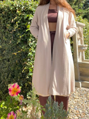 1930s Blush Pink Nubby Linen Transitional Duster
