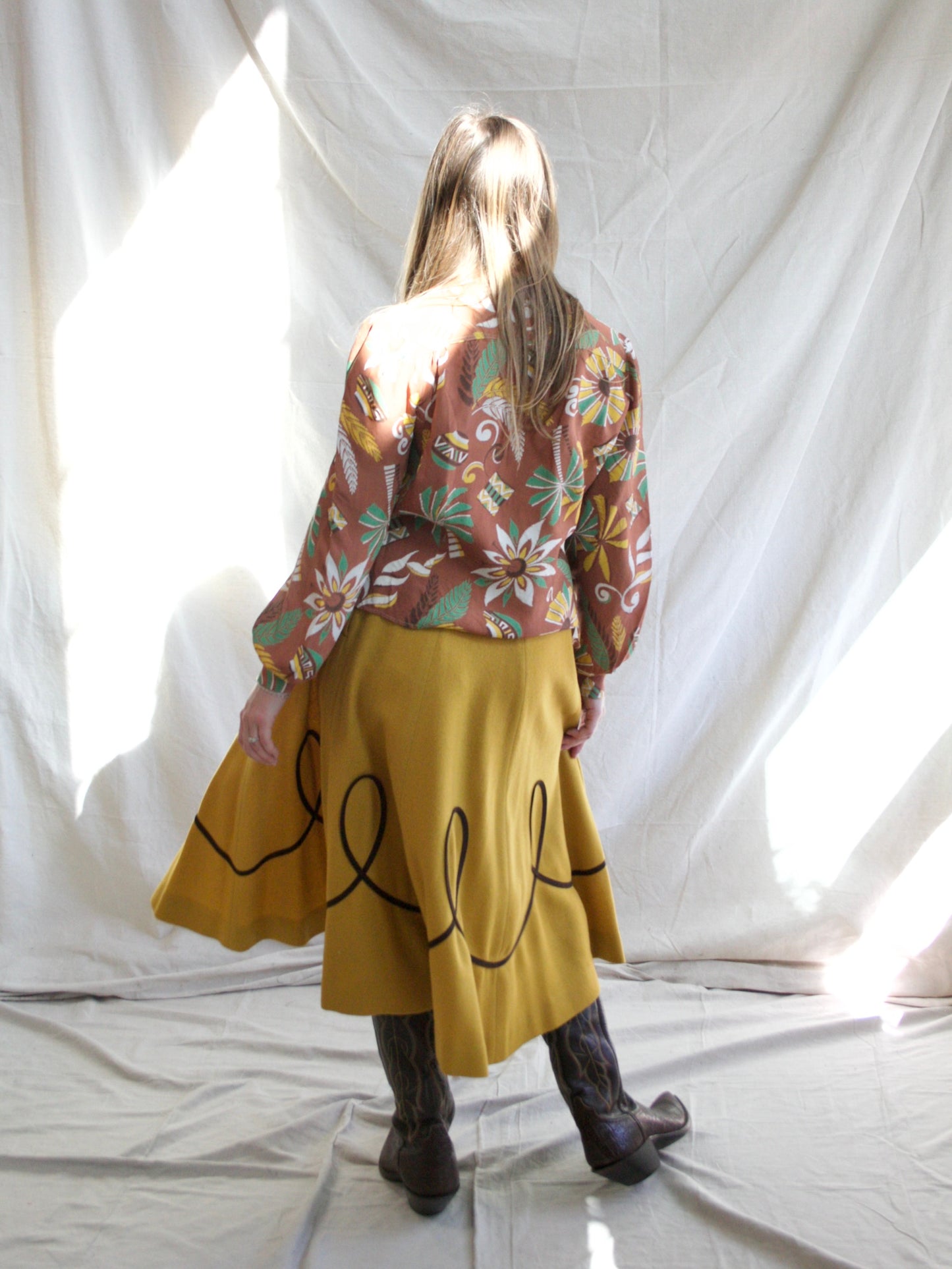 1950s Marigold Wool W* Looped Trim Circle Skirt