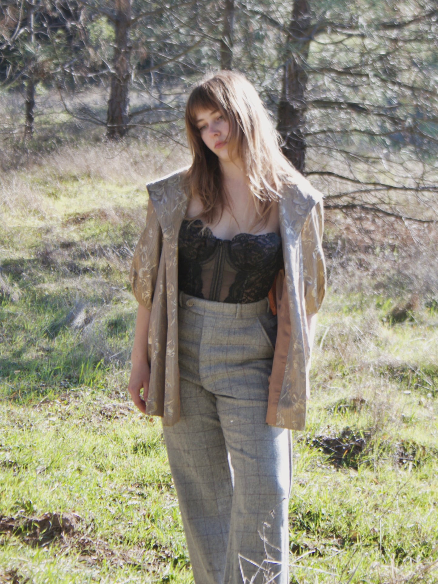 1940s 'Rough Rider' Windowpane Plaid Slate Grey Wool Side Buckle Trousers