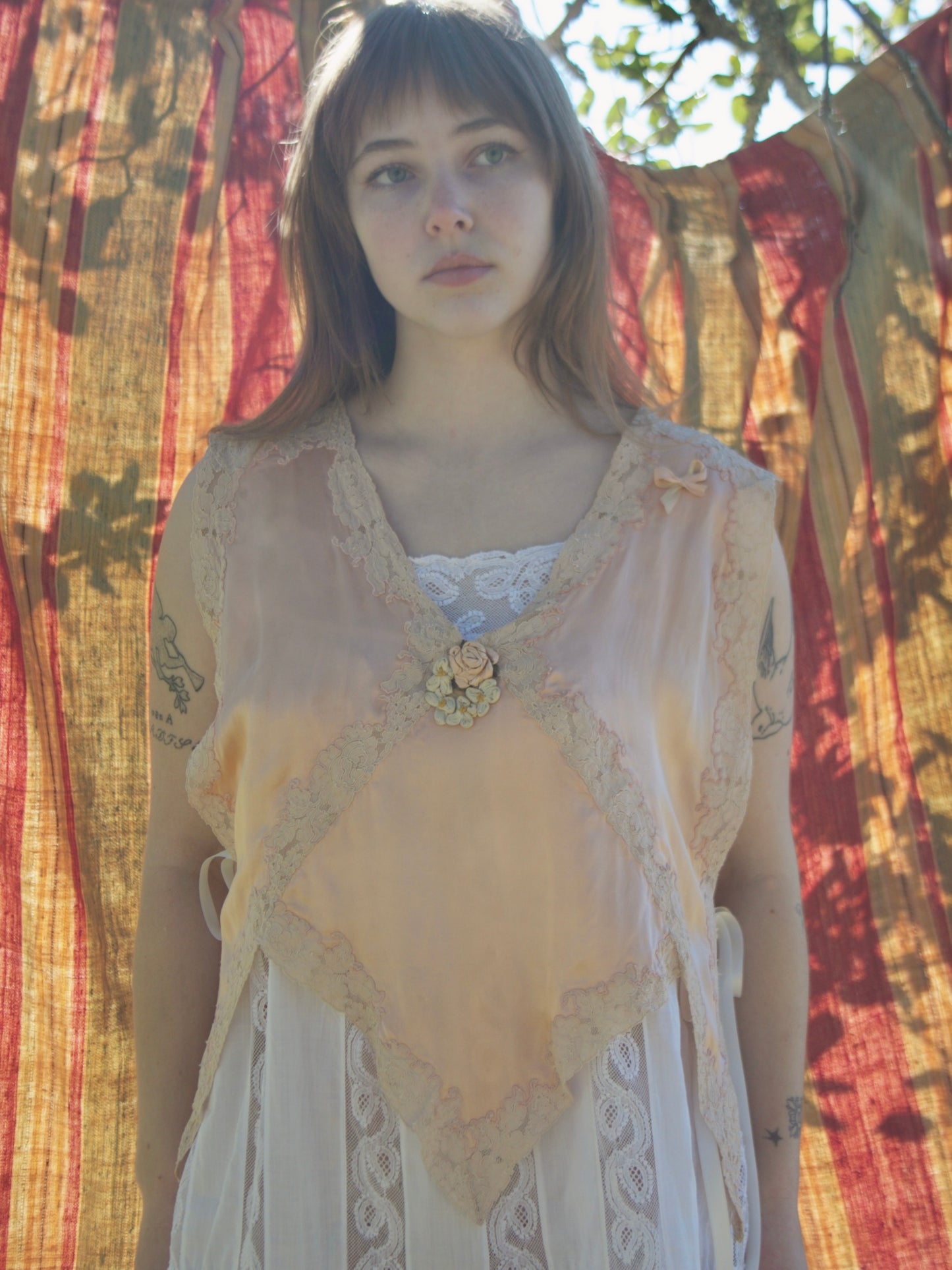 Antique Petal Pink Silk, Lace, & Ribbon-work Boudoir Side Tie Blouse