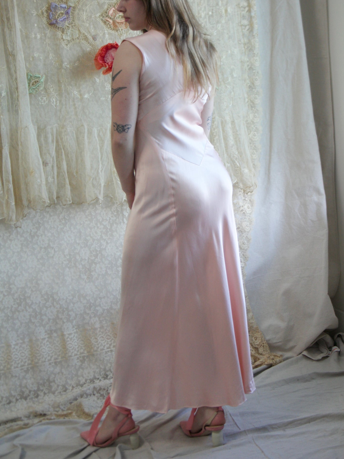 1930s Sculptural 2 Piece Bias Cut Satin Dress Set