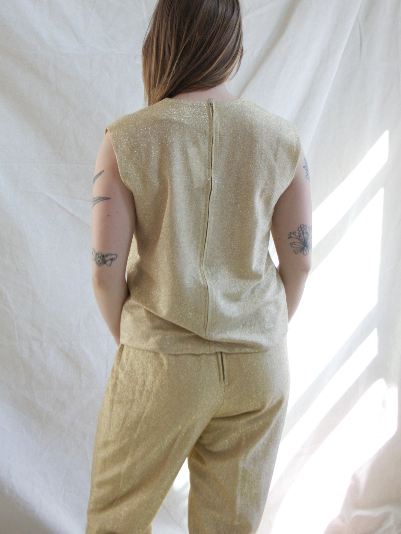 1950s Gold Lurex Two Piece Cigarette Pant Set