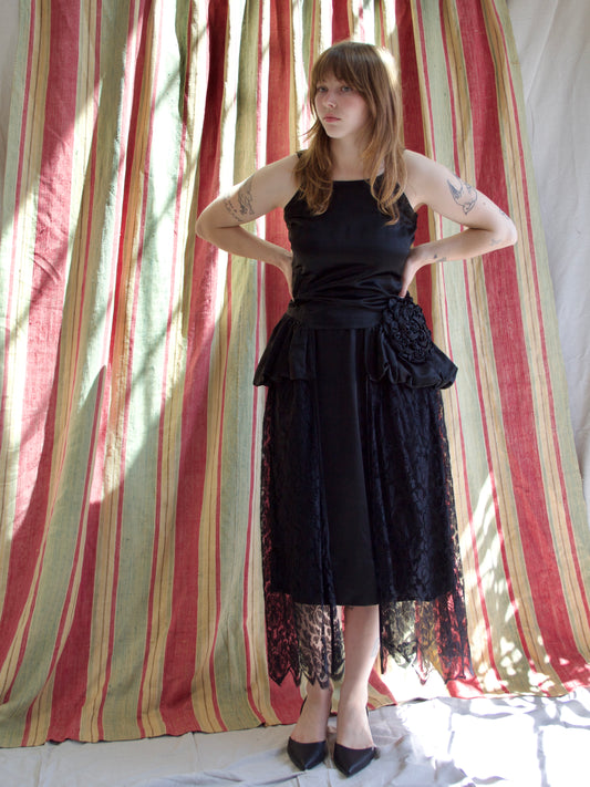 Antique 1920s Robe De Style-Esque Satin & Lace Dress