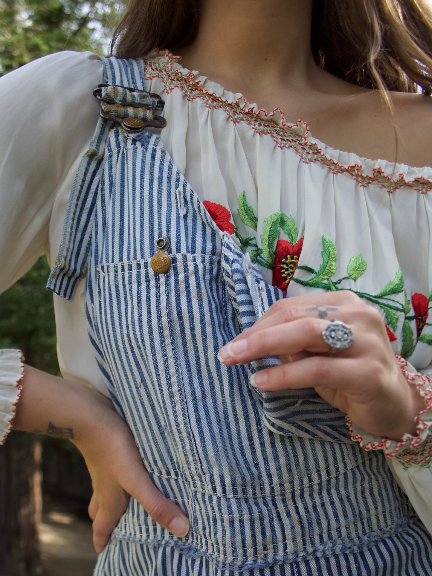 1940s Lee Faded Hickory Stripe Carpenter Workwear Scarecrow Hem Overalls