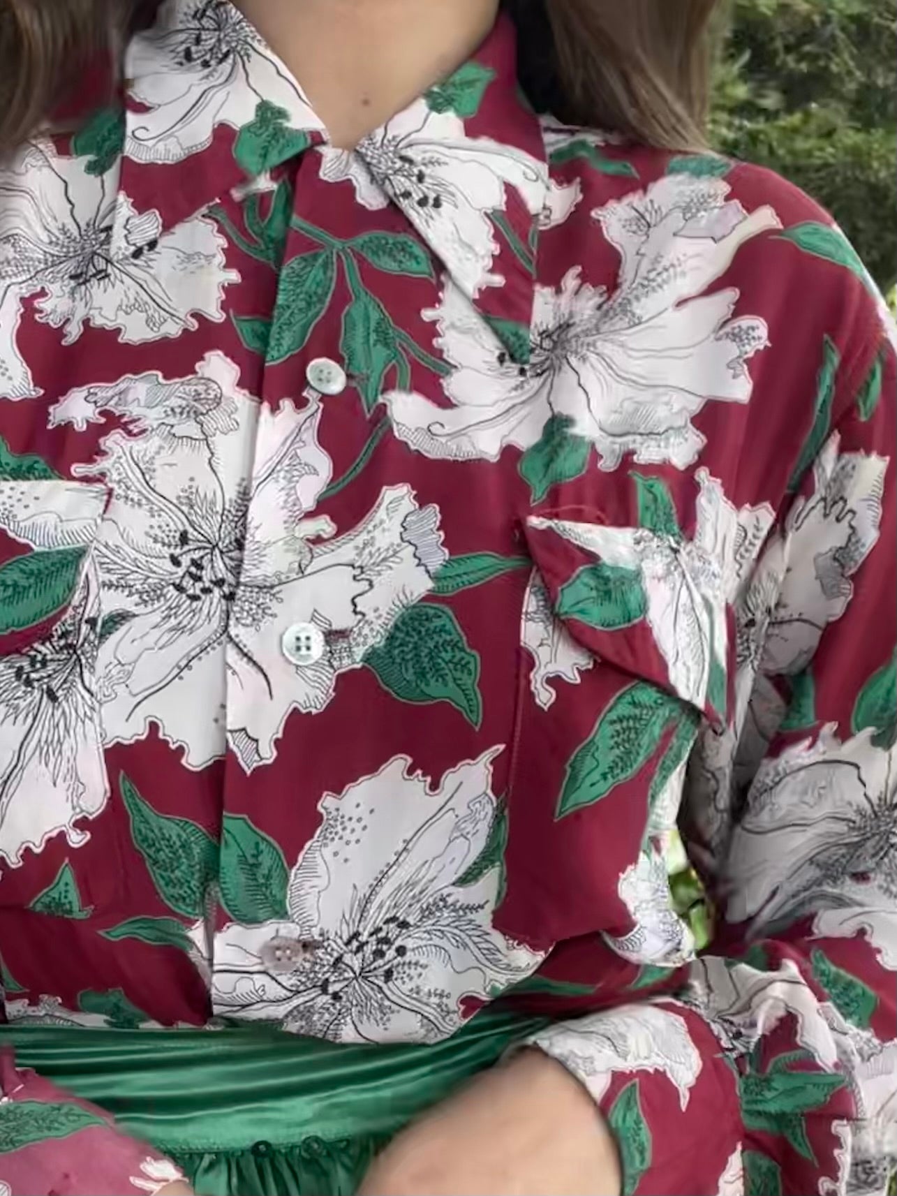 1950 Hawaiian Holiday Sportswear Rayon Long Sleeve Loop Collar Shirt