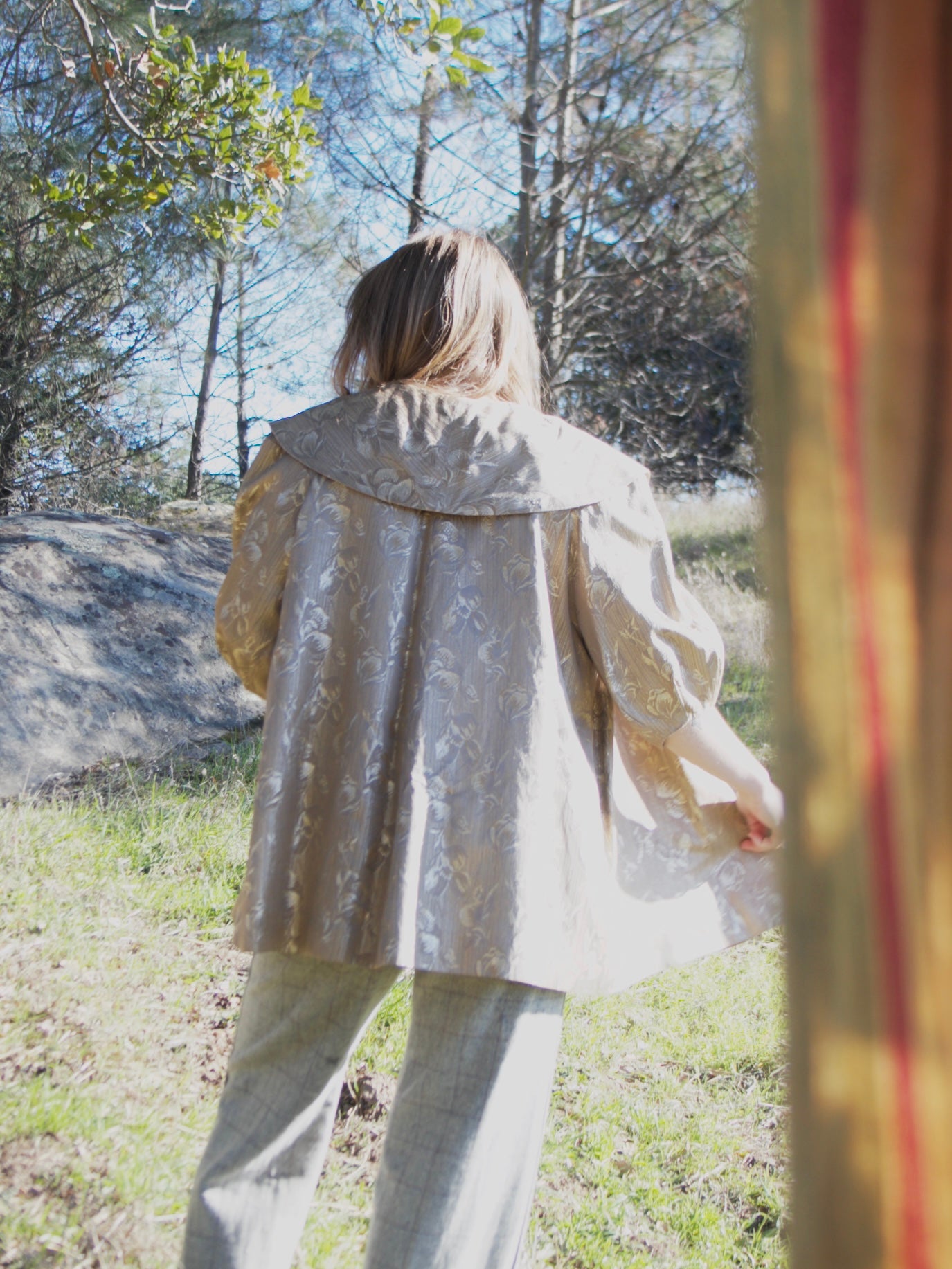 1950s Metallic Satin Brocade Balloon Sleeve Evening Jacket