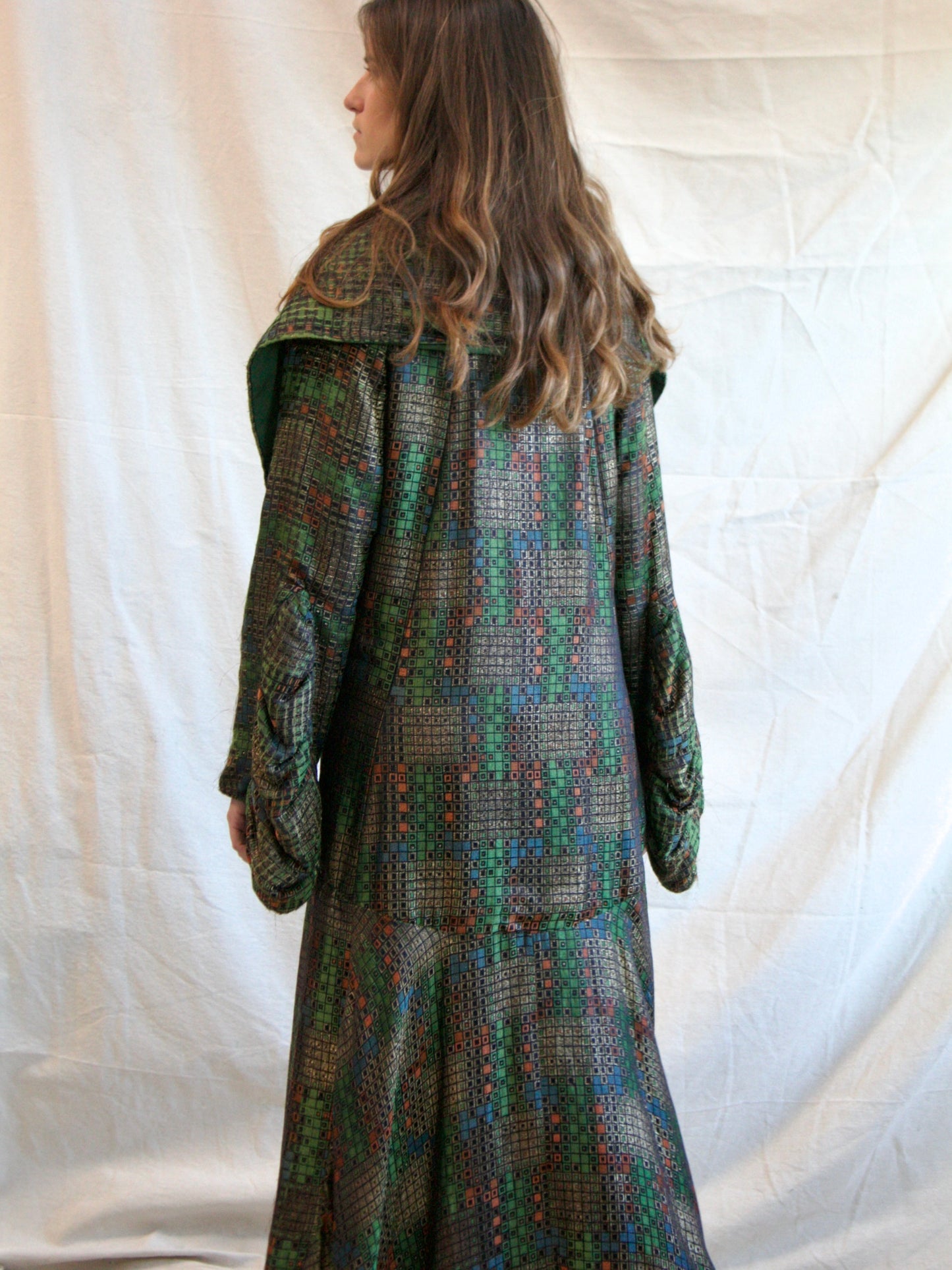 Antique 1920s Geometric Lamé Cocoon Evening Coat