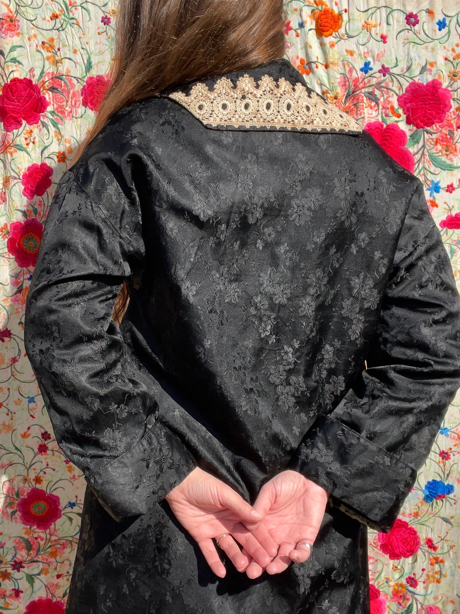 Antique 1920s Satin Damask Lace Bow & Tassel Jacket