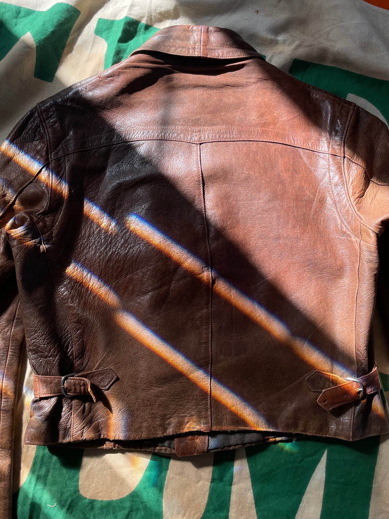 Rare 1940s Spanish Leather Side-Cinch Motorcyclist Jacket