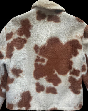 Rare 1960s Plush Faux Cow Print Sherpa Lined Campus Outerwear Jacket