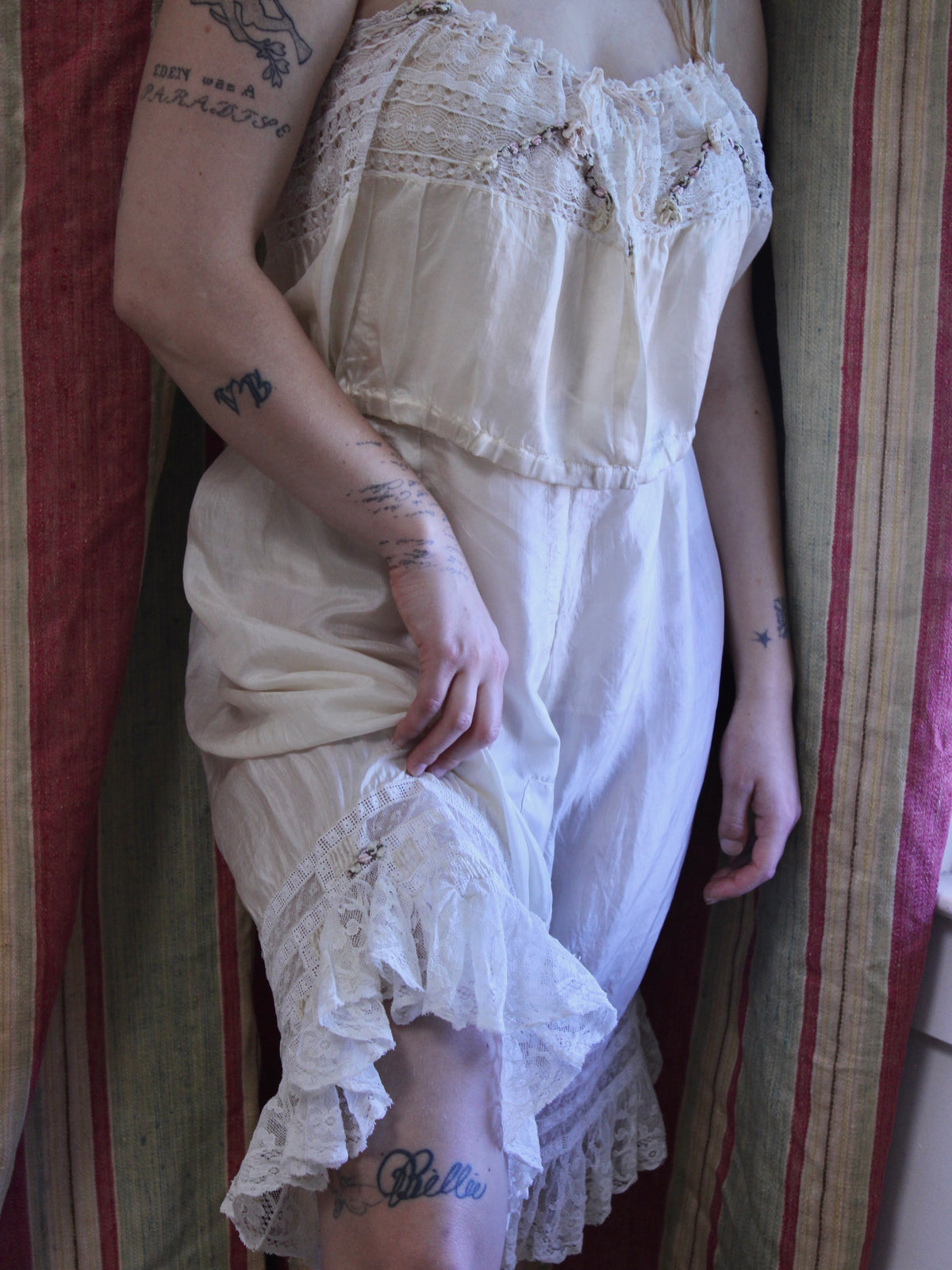 Edwardian 2PC Silk Lace Ribbon-work Bloomer/Corset Cover Set
