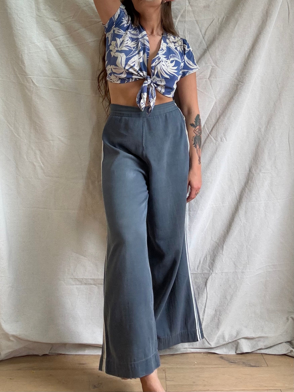 1930s Indigo Side Button Cotton Twill Pants