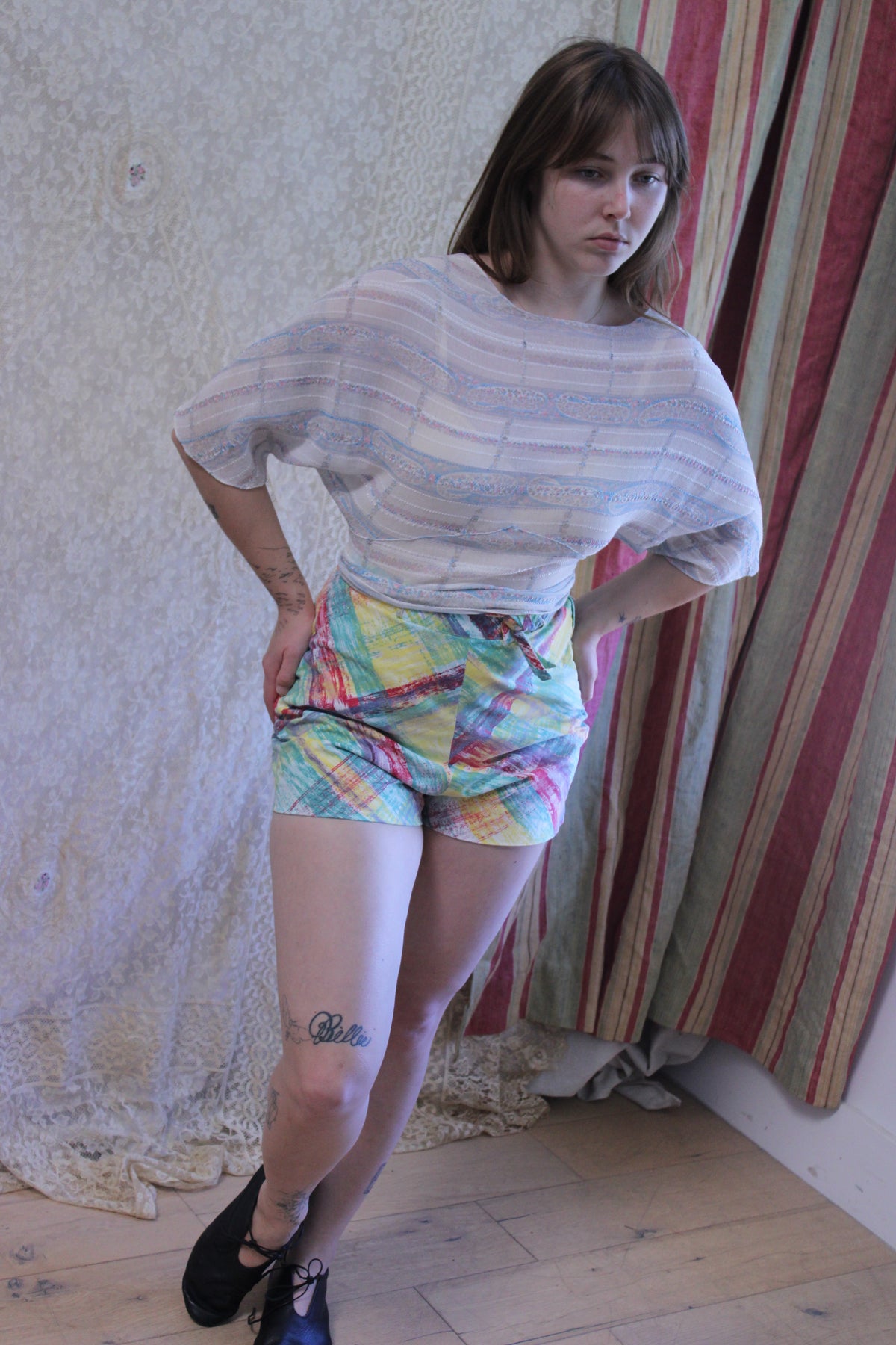 1930s Cotton Gauze Tie front Blouse
