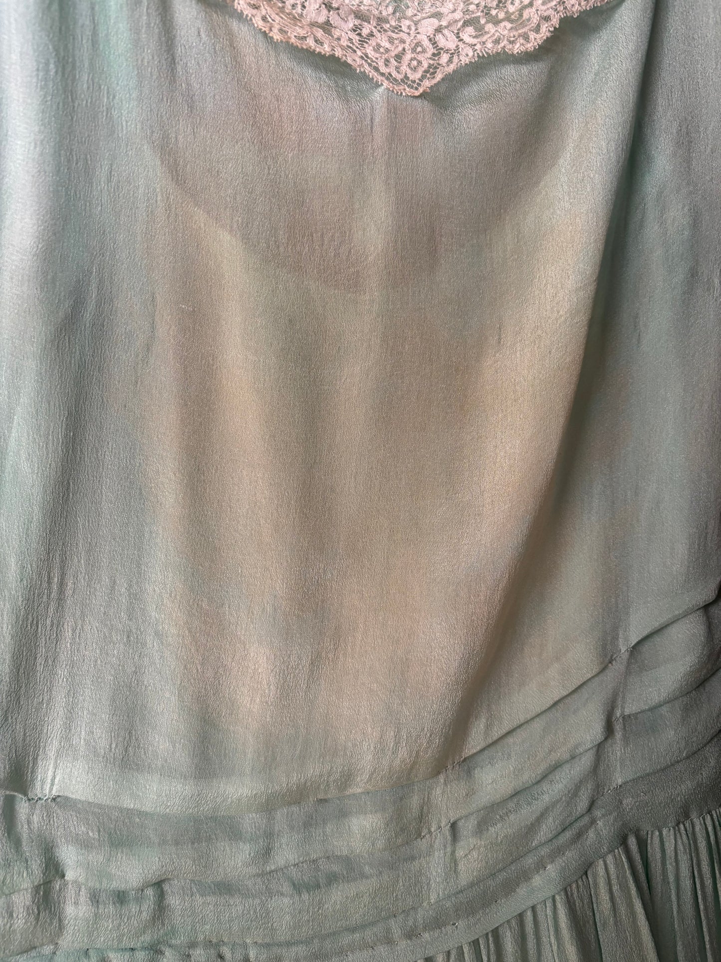1920s Insertion Lace Mint Chiffon Day Dress