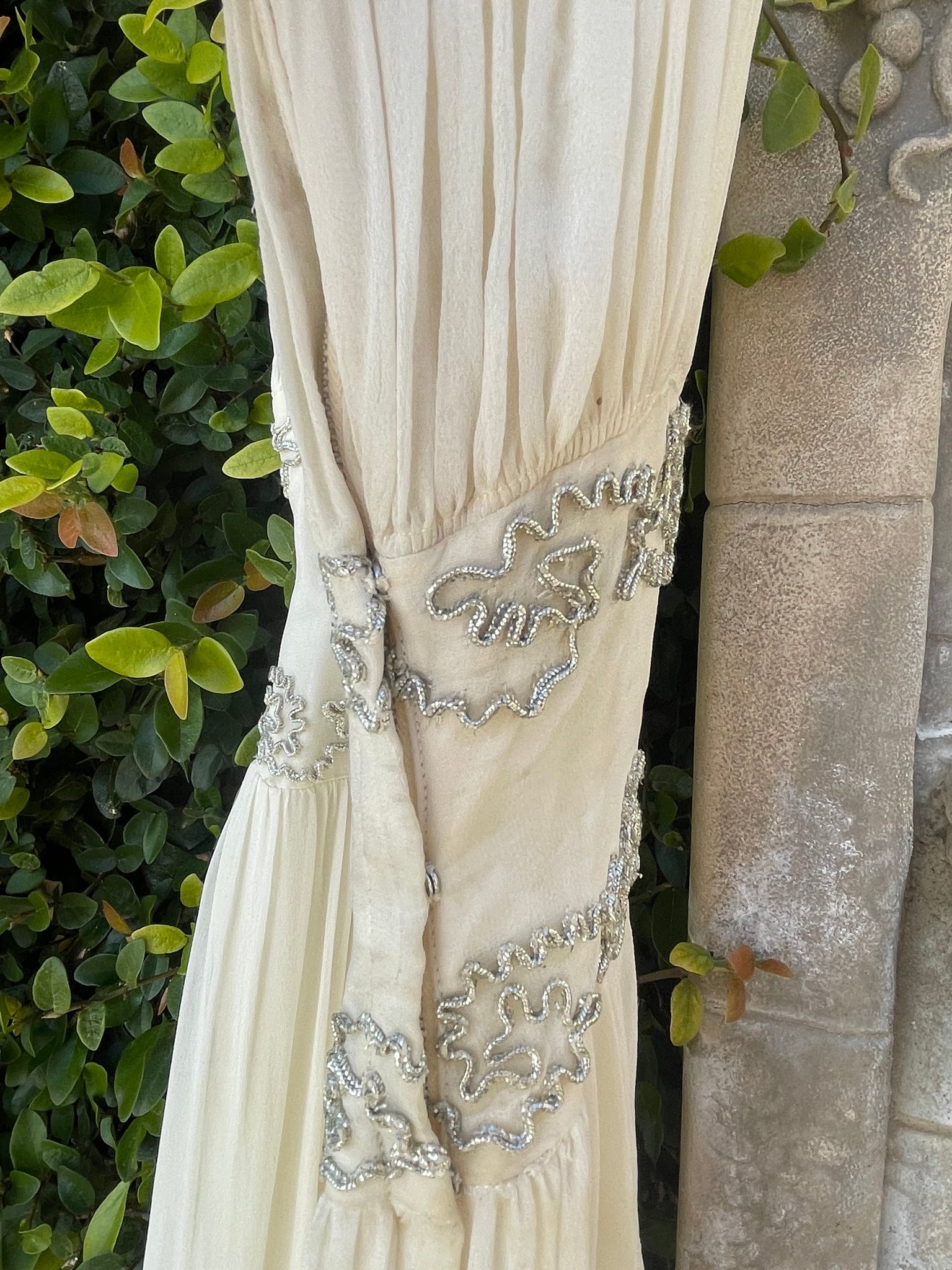 1940s Metallic Crepe Chiffon Ruched Gown