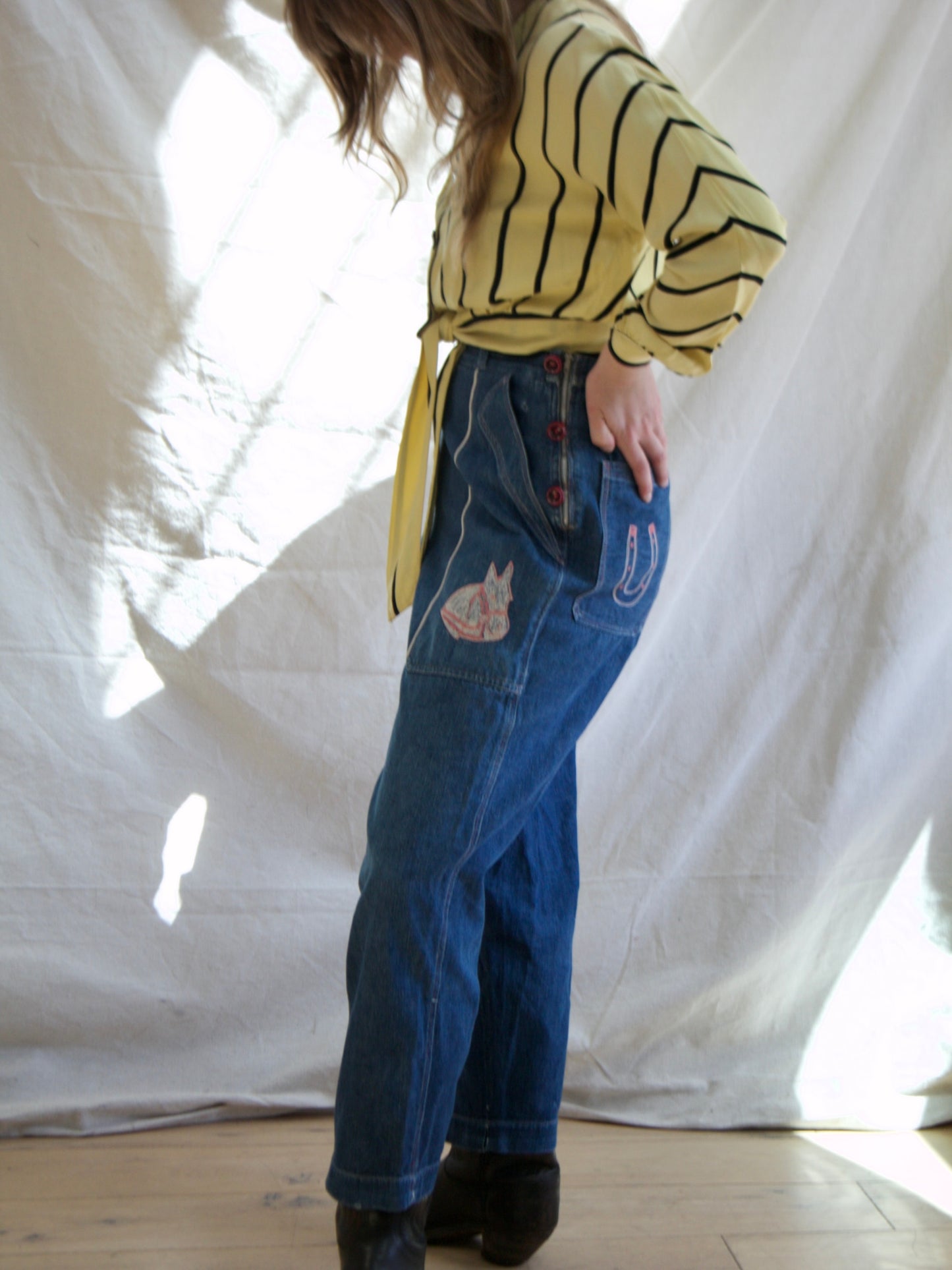 1940s/1950s Western Motif Embroidered 'Side Button' Jeans