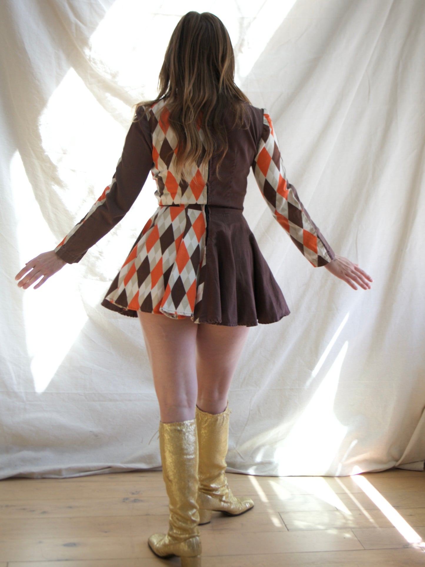 1950s Harlequin Printed Cotton Twill Skater Mini Dress
