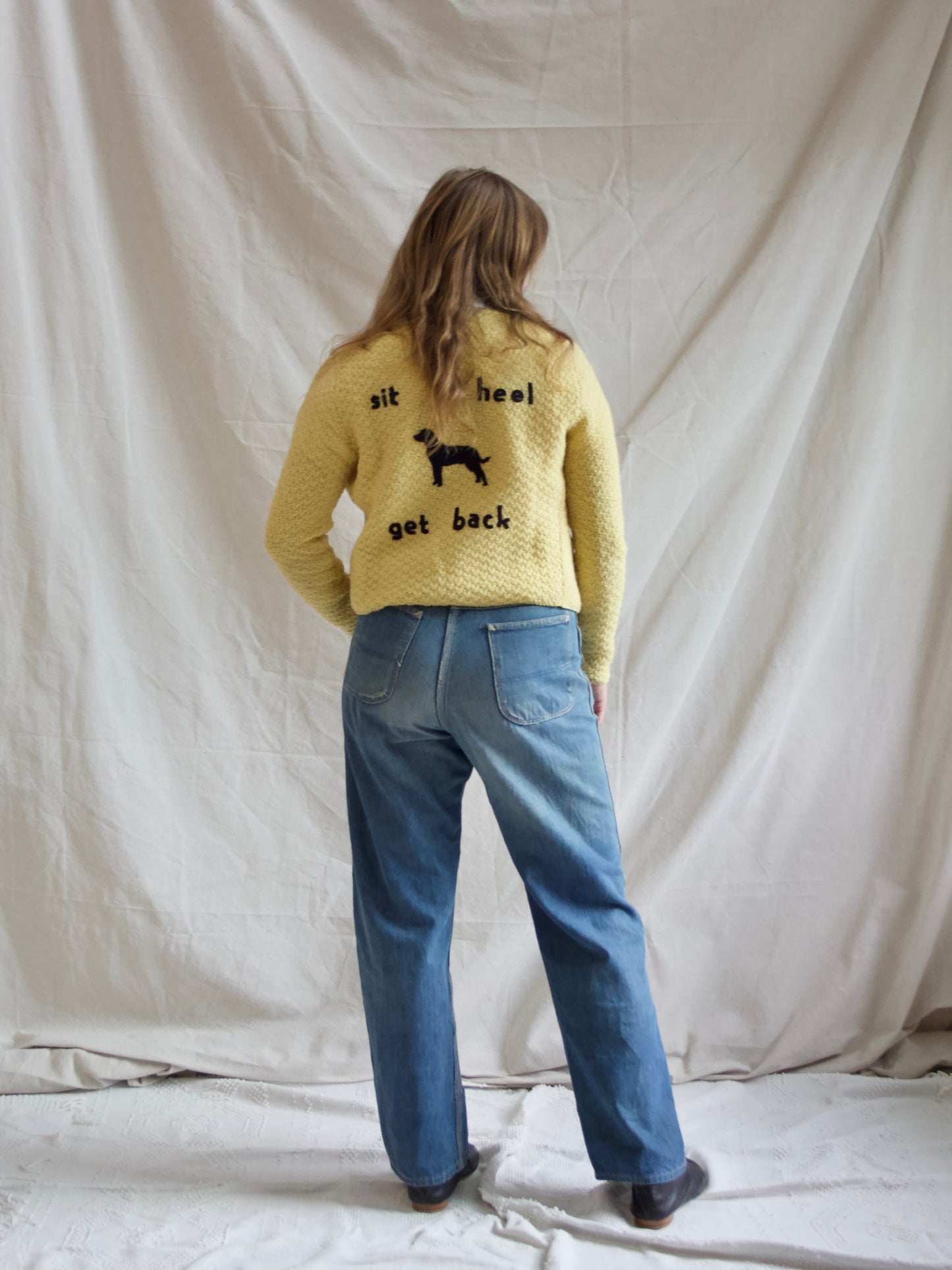 Special 1940s Wool Knit Hunting Theme Felt Appliqué Cardigan