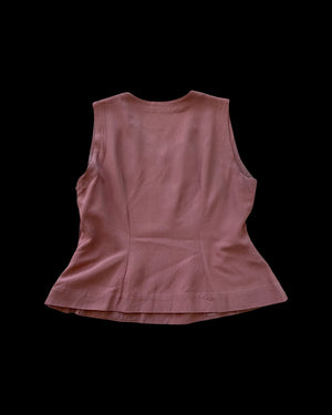 1940s Terracotta Gabardine Side Button Vest Blouse W* Pockets