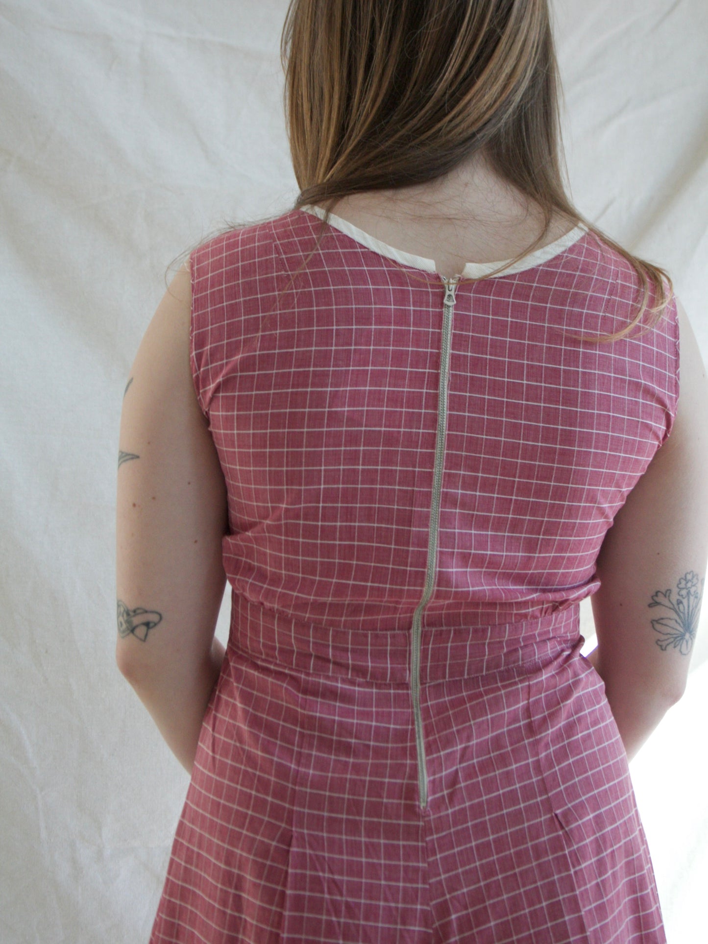 1930s/1940s Bell Back Zip Windowpane Pink Playsuit