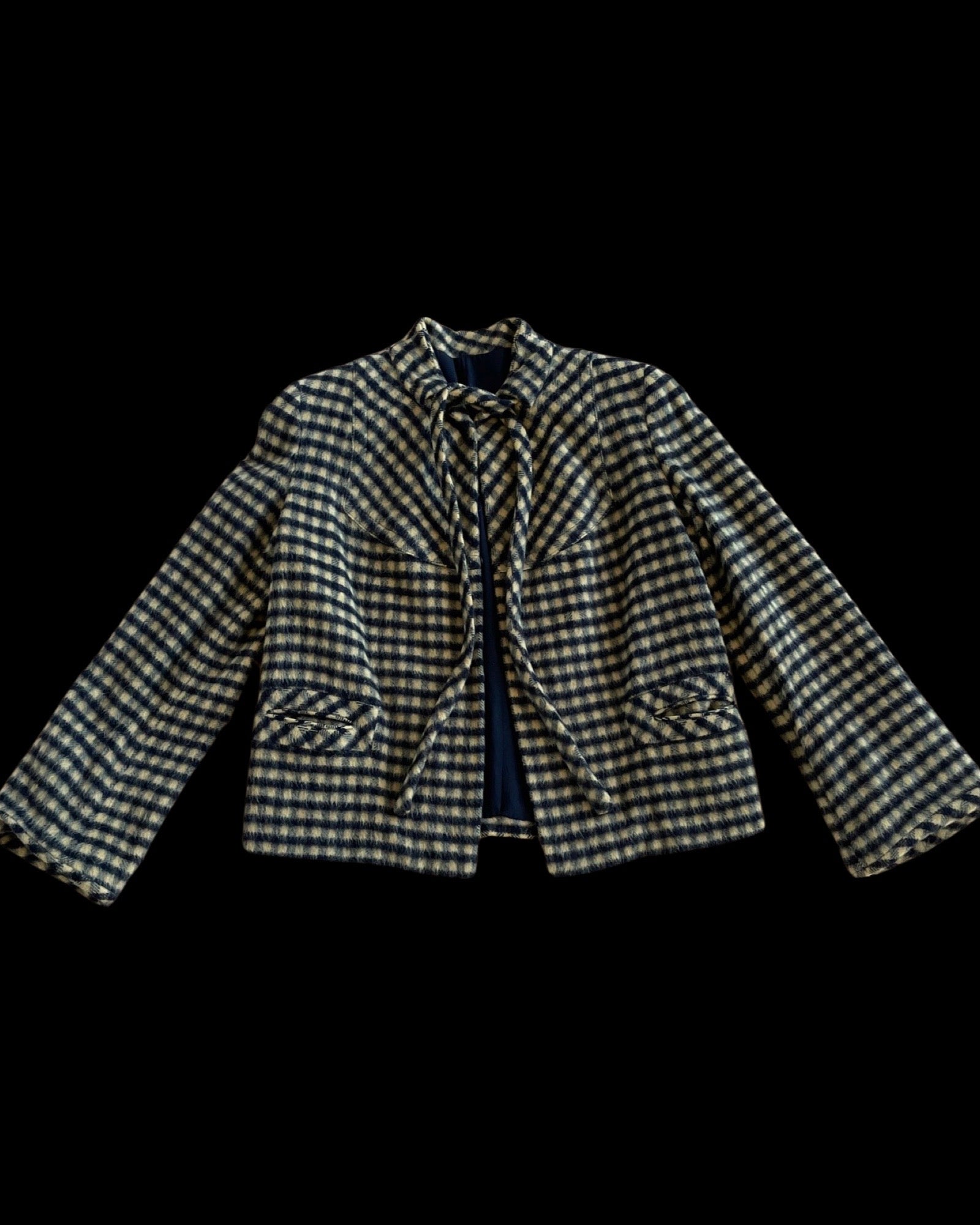 1940s Wool Mohair Gingham Bell Sleeve Swing Coat