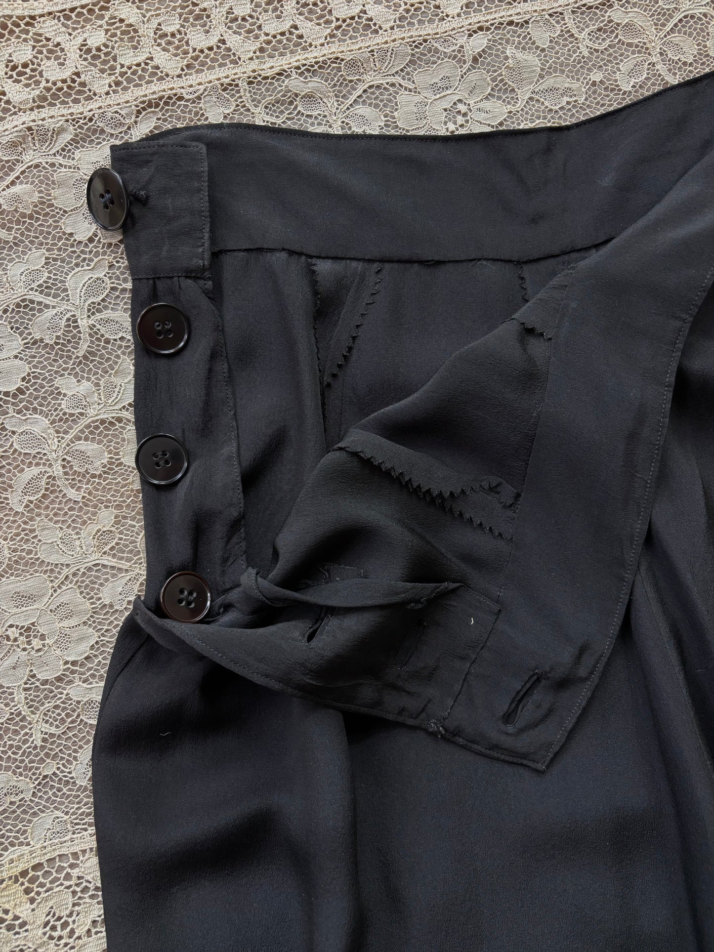 1930s Fall Front Inky Black Silk Palazzo Pants