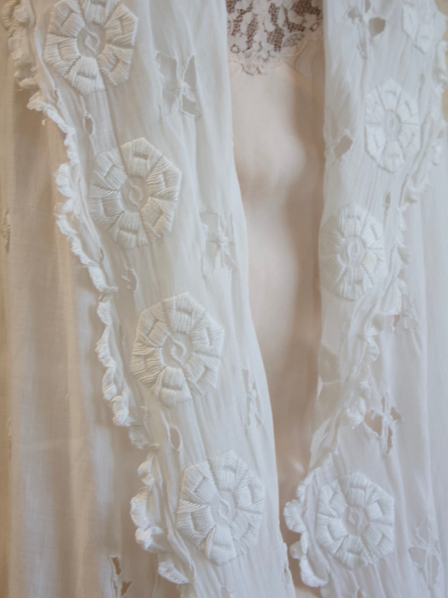 Antique Edwardian Hand Sewn Eyelet Cotton Duster Robe