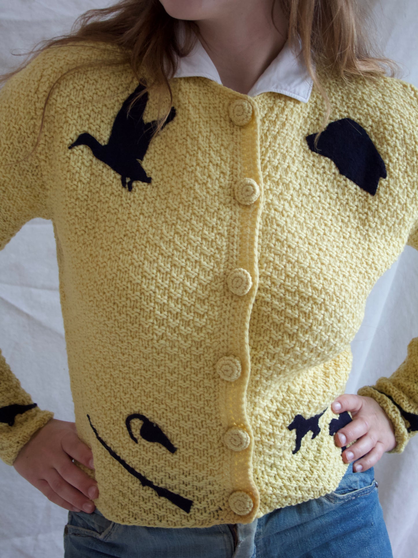 Special 1940s Wool Knit Hunting Theme Felt Appliqué Cardigan