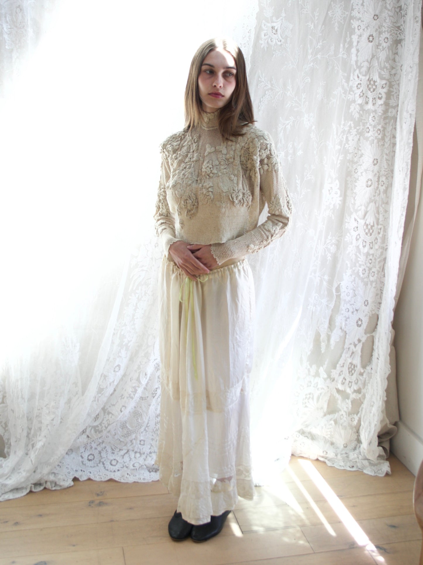 Antique Edwardian Irish Crochet Open Back Bodice