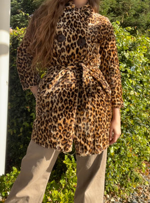 1960s/1970s Joseph Magnin Faux Cheetah Print Plush Loop Double Breasted Coat