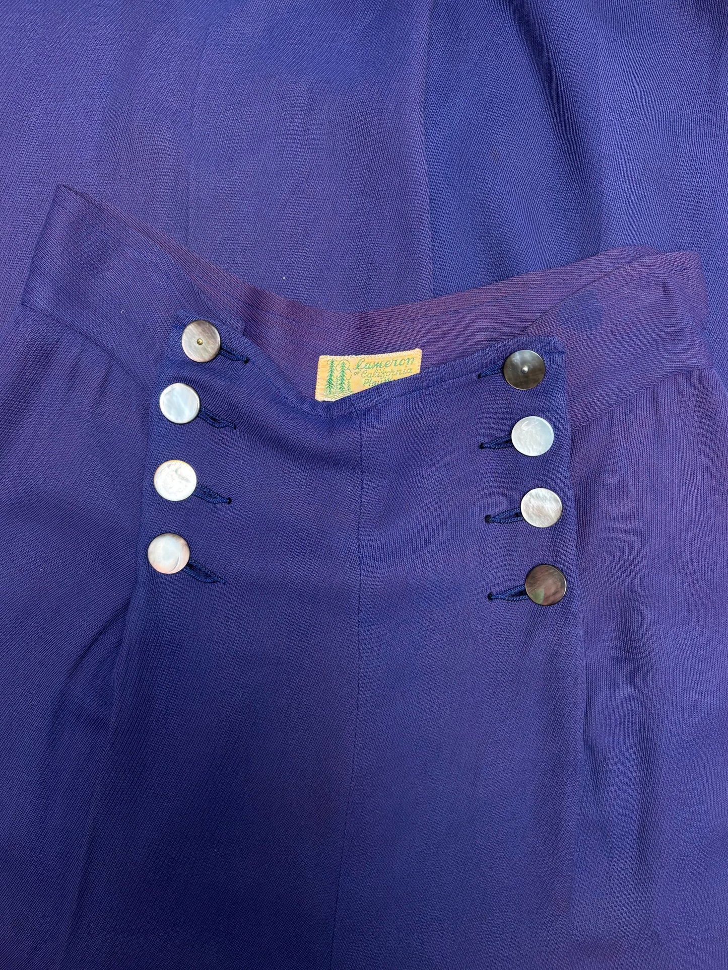 Special 1940s 'Cameron of California' Faded Cobalt Fall Front Pants