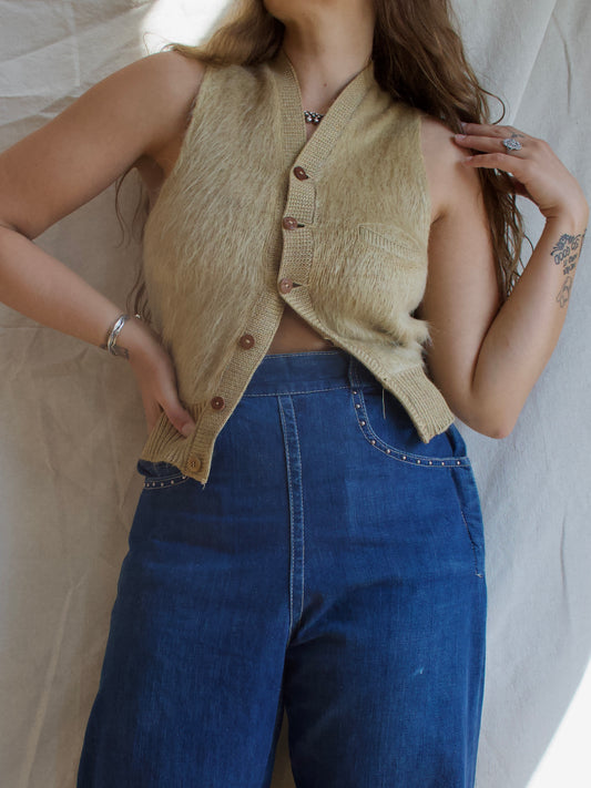 1930s Camel Mohair Button Front Sportswear Vest