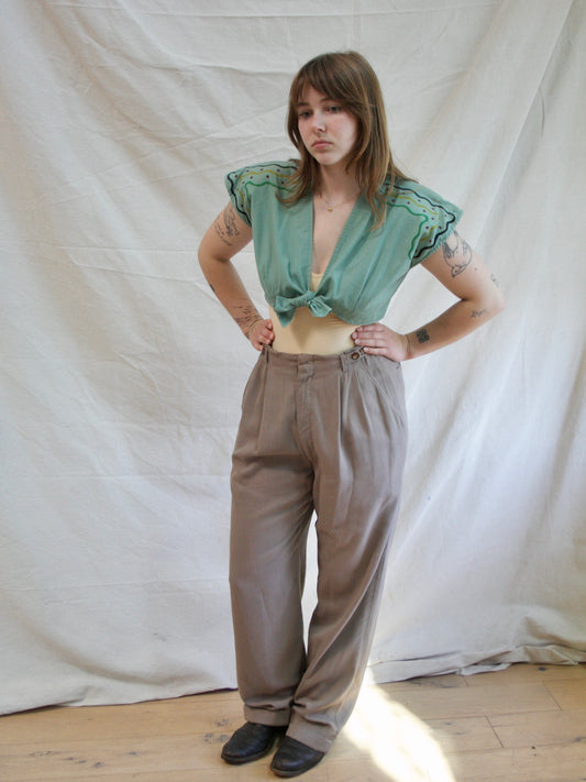 1950s Adjustable Gabardine Pleated Trousers