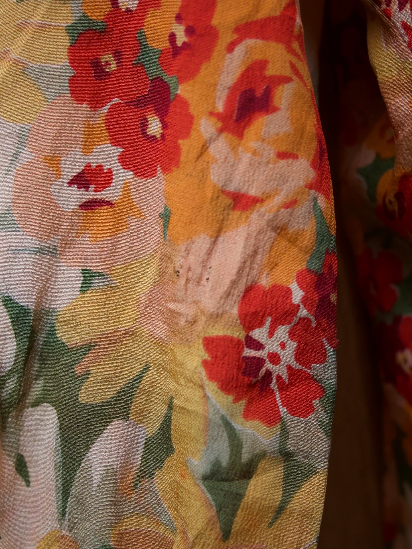 1930s Floral Print Silk Bell Sleeve Cropped Blouse