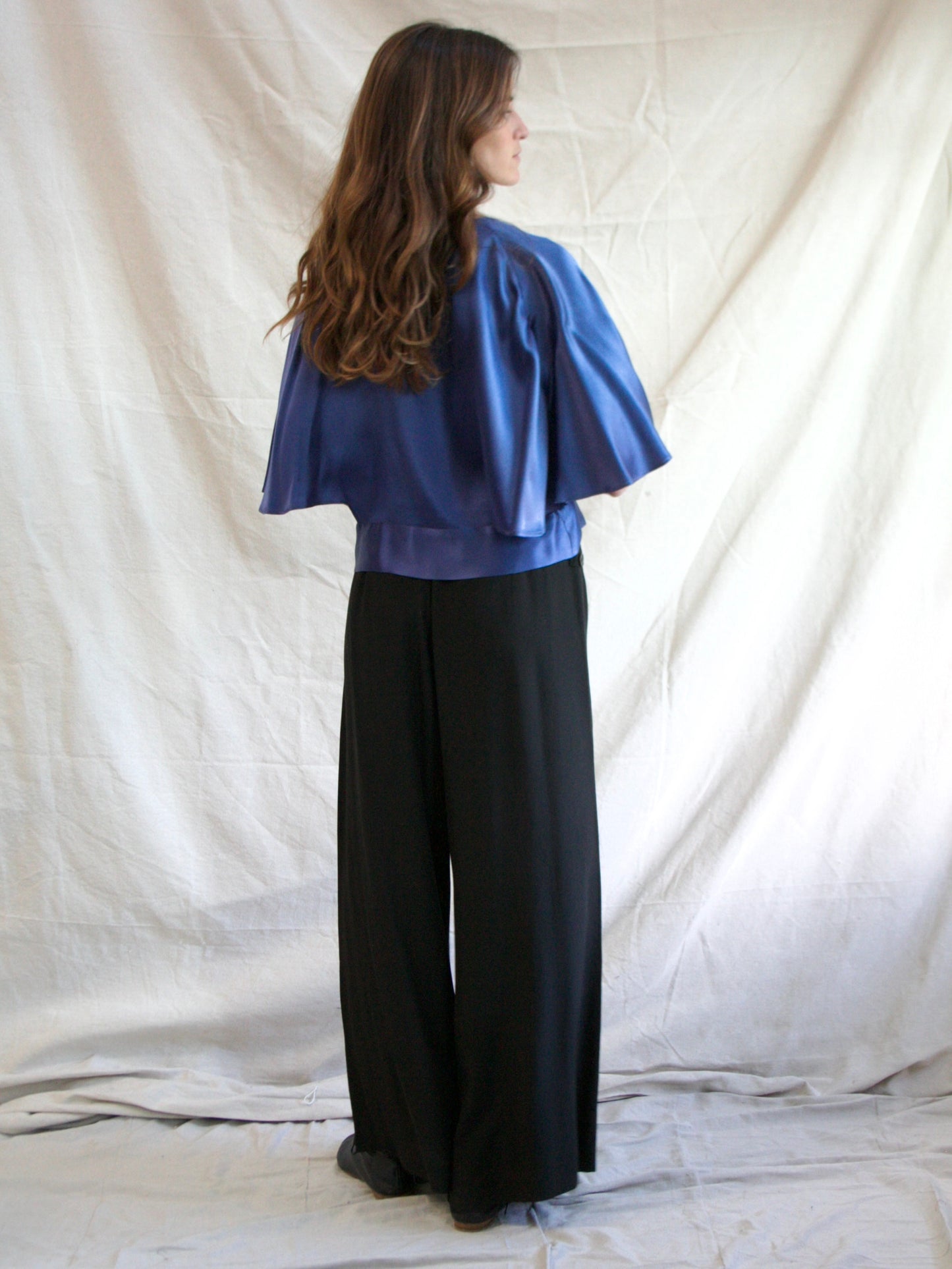 1930s Fall Front Inky Black Silk Palazzo Pants