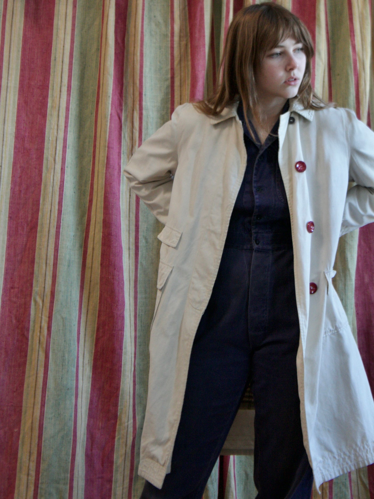 1940s Cream Cotton Trench Coat