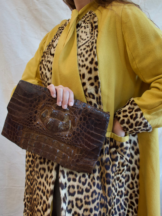 1940s Large Alligator Leather Clutch