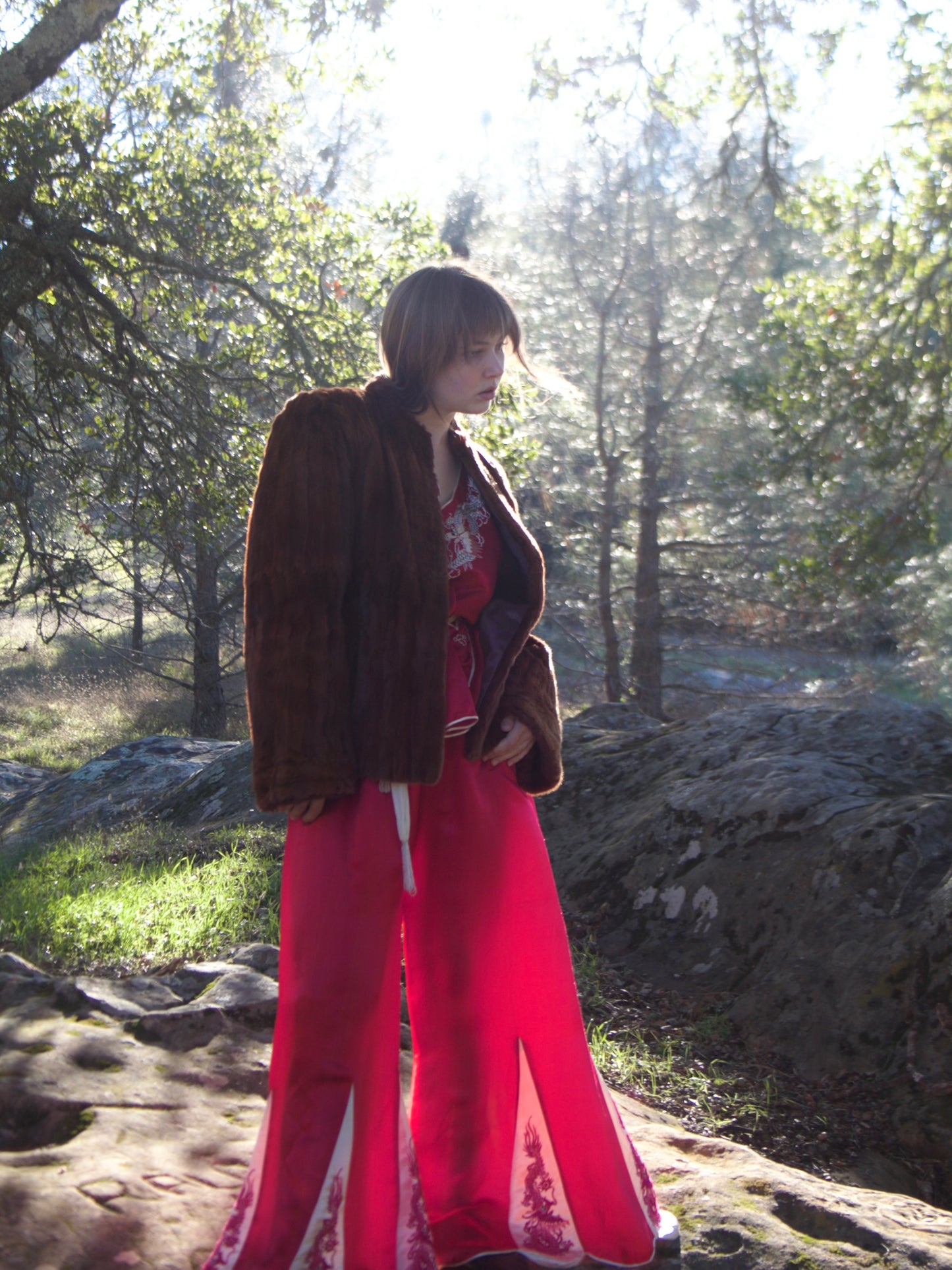 1940s Mink Strong Shoulder Bell Sleeve Coat