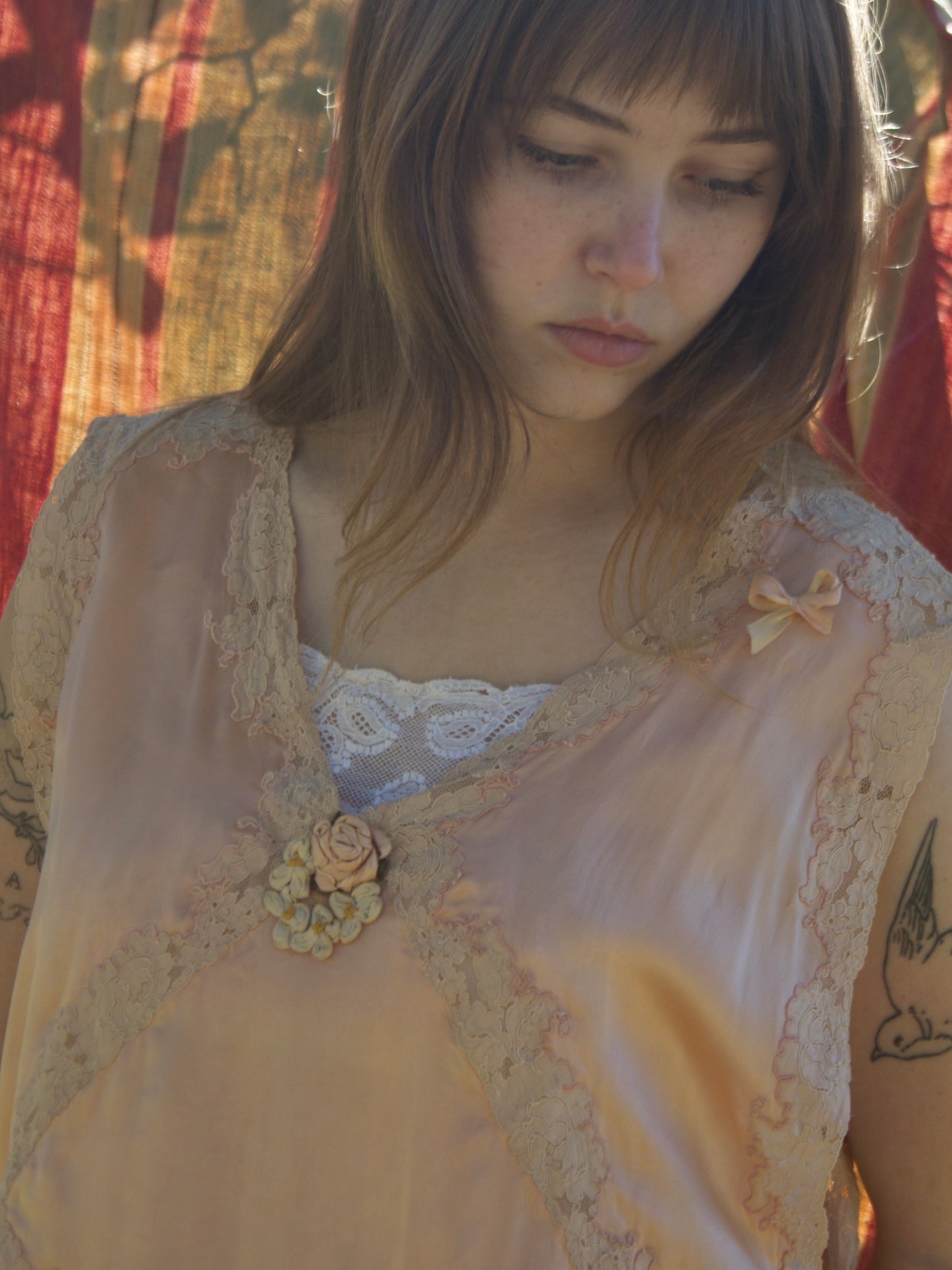 Antique Petal Pink Silk, Lace, & Ribbon-work Boudoir Side Tie Blouse