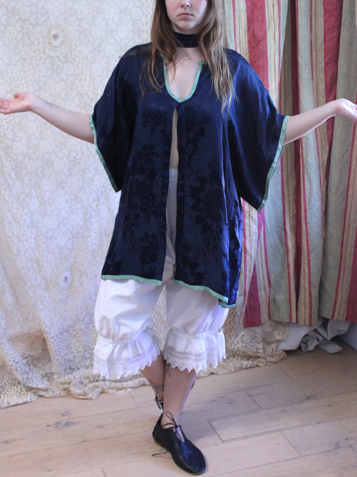 Antique 2PC 1920s Silk Jacquard Lounge Tunic