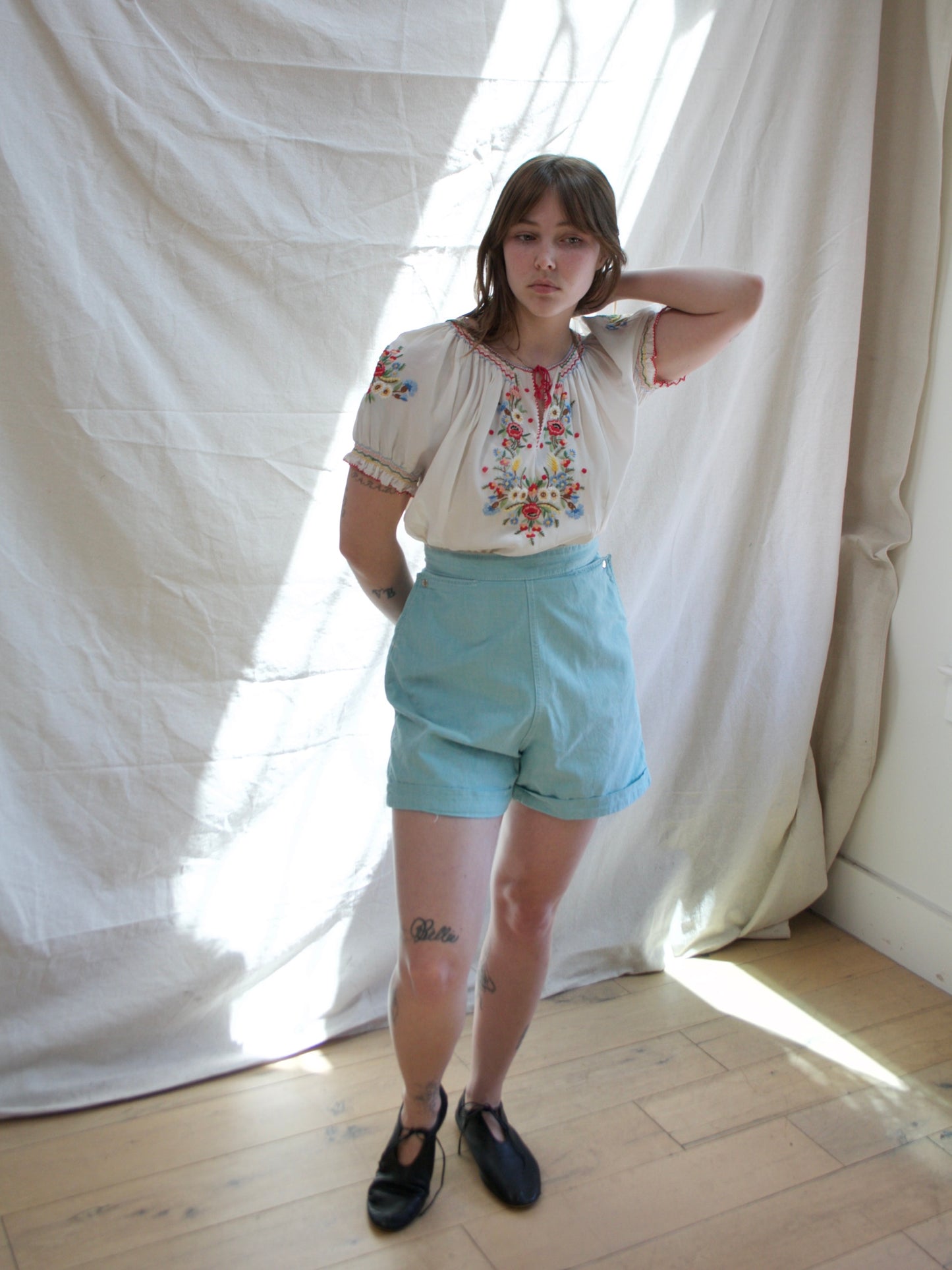 1950s Baby Blue Western Snap Pocket Shorts